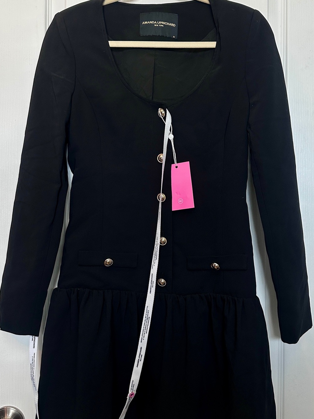 NWT Amanda Uprichard Fallon Black Gold Button Mini Dress XS